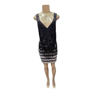 Zara Black Crochet Fringe Beaded Fringe Size L